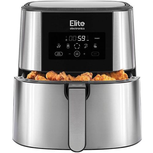 Elite® 8 L-es Air Fryer + receptkönyv, 1800W olaj nélküli forró levegős fritőz digitális kijelzővel, elegáns rozsdamentes acél burkolattal