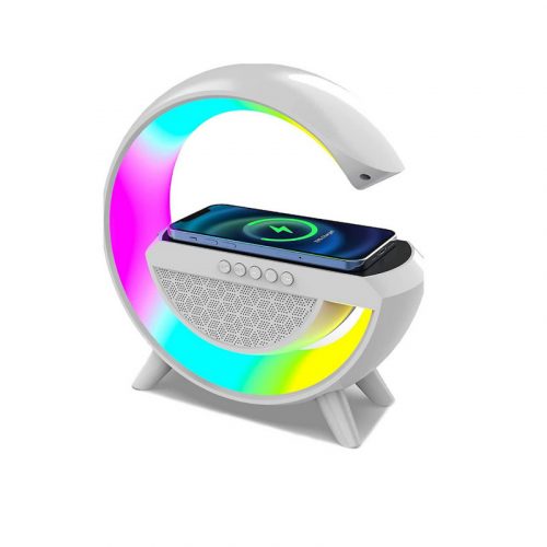 Multimédiás bluetooth hangszóró, FM rádió,vezeték nélküli QI töltőpad, AUX, RGB, LED relax lámpa