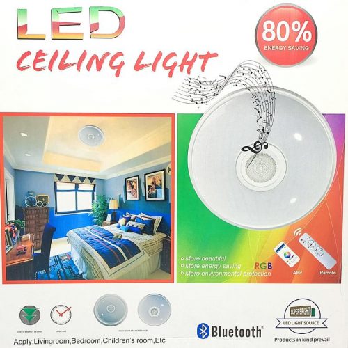 Bluetooth hangszórós RGBW mennyezeti LED lámpa távirányítóval, 2x24W + 2x36W, 52cm