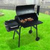 Faszenes BBQ grill és smoker, kerti fém grillkocsi hőmérővel 93x30x102 cm