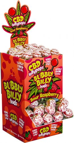 Bubbly Billy Buds 10mg CBD Sour Raspberry - Display Container (100 Lollies)