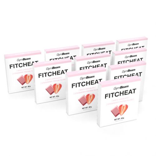 Fitcheat fehérjés csokoládé - GymBeam / 30539-16-10x80g-whitechocolatestrawberry / in_stock