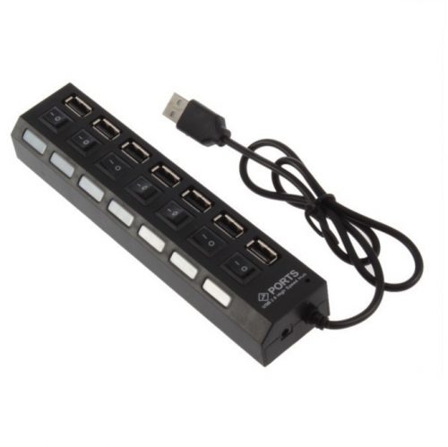 7 portos kapcsolható USB hub - Fekete