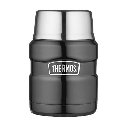 Thermos, Termosz ételekhez összerakható kanállal és bögrével,  fémszürke, 470 ml