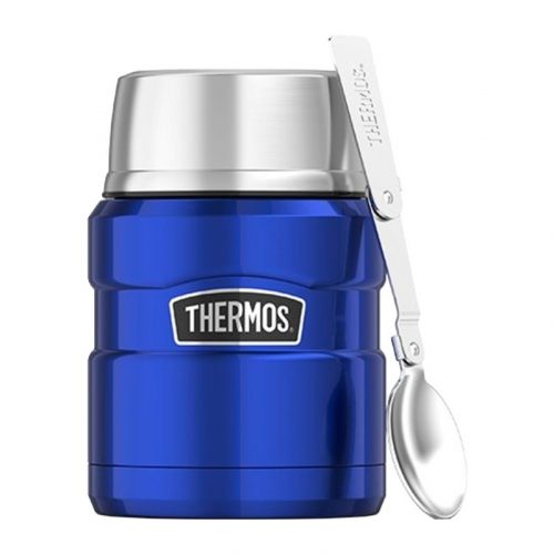 Thermos, Termosz ételekhez összerakható kanállal és bögrével, kék, 470 ml