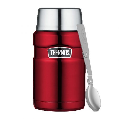 Thermos, Termosz ételekhez összerakható kanállal és bögrével, piros, 710 ml